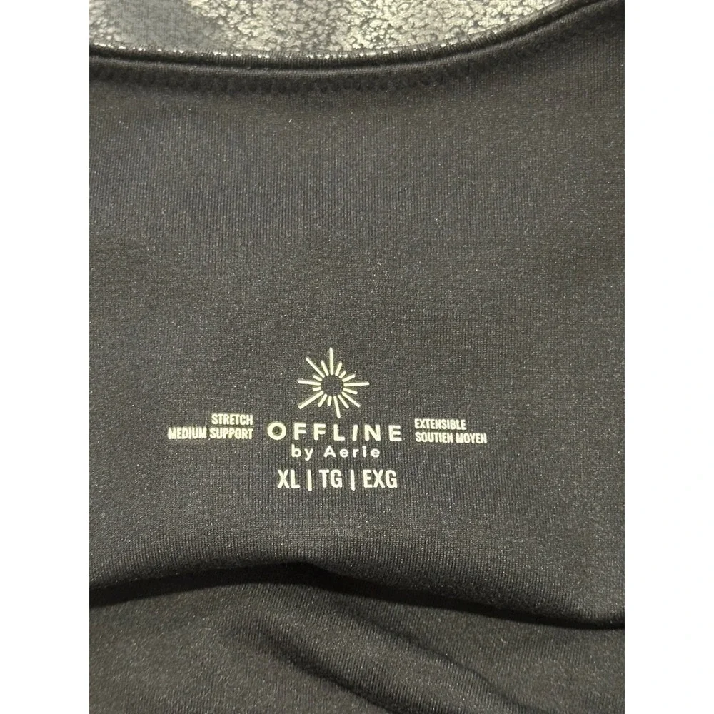 OFFLINE by Aerie Black‎ Cracked Foil Metallic Medium Support Sports Bra XL NWT